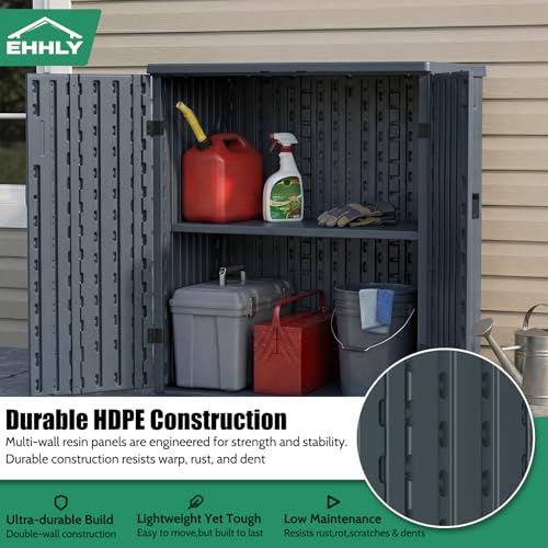 EHHLY Heavy Duty Small Storage Cabinet Outdoor Weatherproof, 14 Cuft Garage Storage Cabinet with 2 Adjustable Shelves, Lockable Kitchen Pantry Closer Organizer, 31Wx23Lx34H, Sage Grey