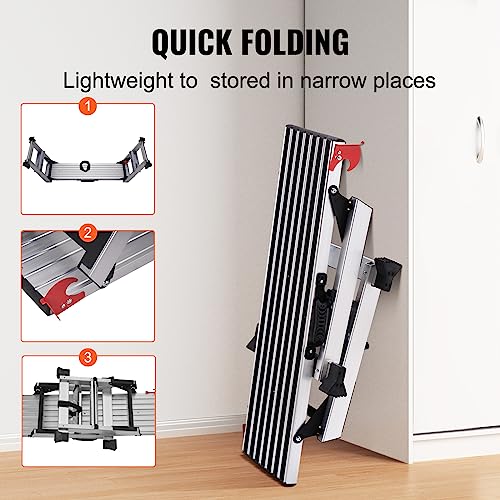 VEVOR Folding Work Platform, 40"×12"×20" Aluminum Drywall Stool Ladder, 660 lbs Load Capacity Heavy Duty Work Bench w/Non-Slip Feet, Ideal for Washing Vehicles, Cleaning, Painting, Decorating