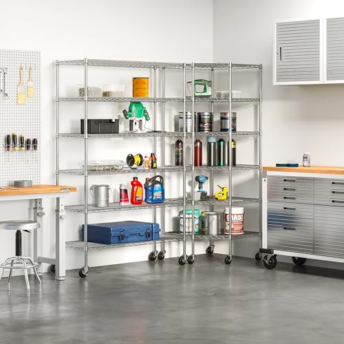 Seville Classics UltraDurable Commercial-Grade 6-Tier NSF-Certified Corner Steel Wire Shelving with Wheels, 28" W x 28" D x 72" H