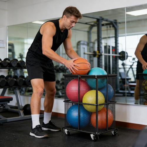 YAHKBTEN Outdoor Ball Storage Rolling Storage Cart with Wheels Sports Equipment Organizer for Garage Save and Storage for Indoor & Outdoor Use, Clothes, Toys, Sports Gear, Black