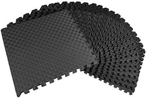 BalanceFrom 24x24 Inch Puzzle Exercise Mat, EVA Interlocking Foam Gym Floor Tiles, Black - Non-Slip Flooring for Home Workout, Fitness Studio, or Playroom, 1' Thick, 72 Sq Ft, 18 Pcs
