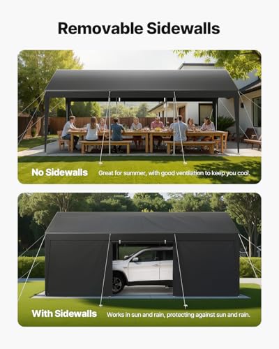 VEVOR Upgraded 10x20 FT Heavy Duty Carport Canopy with Roll-up Windows, All-Season Portable Garage with Removable Sidewalls & Doors, 12 Stakes & 12 Ropes, Car Tent for Car, Truck, Boat, Equipment