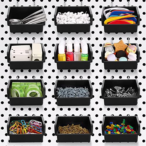 Foraineam 16 Pack Pegboard Bins with Metal Hooks, Black Garage Workbench Bins Cups Peg Board Accessories Kit, Pegboard Tools Organizer for Hardware, Workshop, Craft Room, Tool Shed, Hobby Supplies