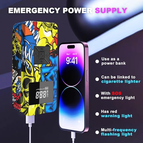 Jump Starter with Air Compressor, 8000A 150PSI Battery Jumper Starter Portable Tire Inflator Pump, 12V Jump Box Car Battery Jump Starter with Smart Jumper Cables, LED Light, LCD Display