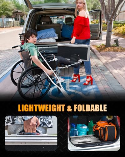 VNN Portable Wheelchair Ramp 4FT, Non-Slip Aluminum Ramps for Wheelchairs for Home, Handicap Wheelchair Ramps for Home Steps, Aluminum Loading Dock Plates, Doorways, Black