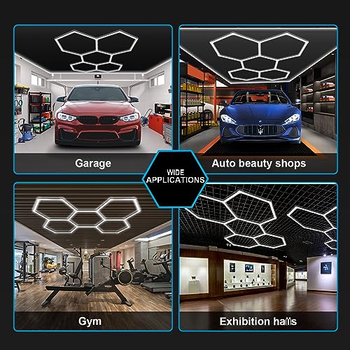 MODERN Hexagon Garage Lights，25 Pack 216W 25920LM High Brightness Hexagon Garage LED Lights for Garage, Shopping Mall, Workshop and Car Detailing Shop etc
