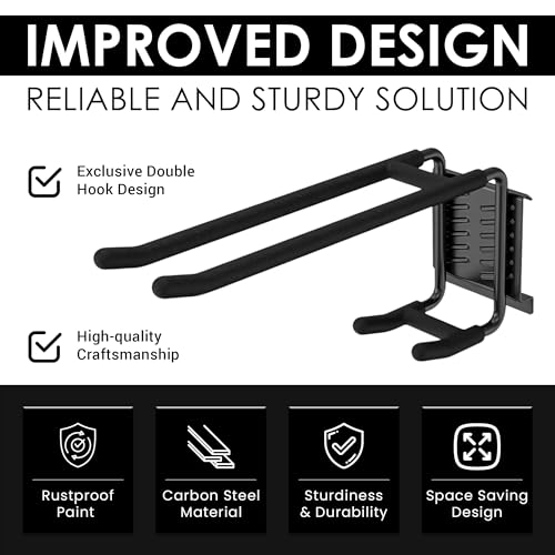 Feller 9-Piece Garage Slatwall Hook Kit – 6 Double Utility Hooks + 3 Mounting Plates (16" O.C., 50" total width) – EXTRA Heavy Duty Slat Wall Hanger Holder Set for Tools