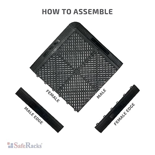 SafeRacks Floor Tile Edge Pieces - Garage Transformation Project, Seamless, Durable Interlocking, Enhance Appearance and Safety, Compatible with SafeRacks Tiles - 15.75" x 2", Female Kit Edge, Gray