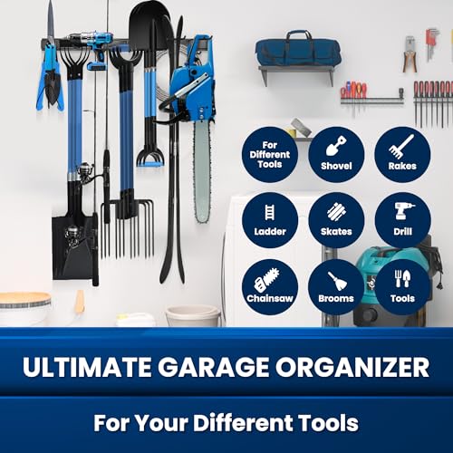 SUKIZZ 48'' All-Metal Garage Tool Organizer Wall Mount Heavy-Duty Tool Rack Holds 450 lbs, Adjustable Hooks for Garage, Yard, and Garden Equipment