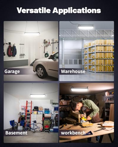 AGranTOP 2 Pack Linkable LED Shop Lights, 100W 15000LM 6000K Plug in Garage Light, 9.84ft Cord Built-in Outlet for Garage Workshop Warehouse Utility Room