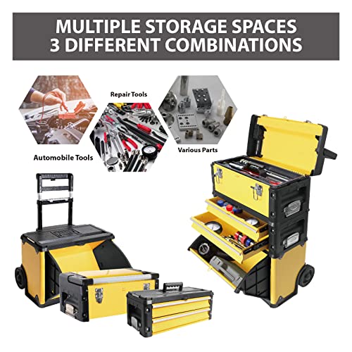 BIG RED Stackable Portable Metal Tool box Organizer with Wheels and 2 Drawers, Rolling Upright Trolley Tool Chest for Garage or Workshop,Yellow,ATRJF-C305ABDYR