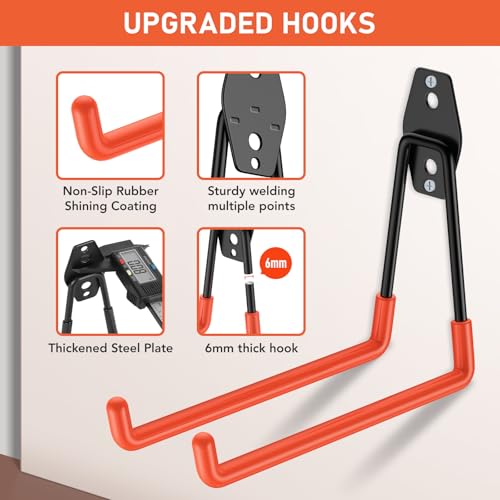 Cpais Garage Hooks with Anti-Slip Coating,Heavy Duty Wall Mount Storage Hooks for Hanging Bike,Hose,Ladder,Yard,Garden Tools (30 Pack Orange)