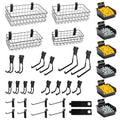 Dmprosel 34PCS Slatwall Accessories Set, Includes 4 Pack Slatwall Baskets, 22 Pack Heavy Duty Slatwall Hooks Set with 2 Straps and 6 Pack Slatwall Bins for Garage Slat Wall Organizer Storage Systems