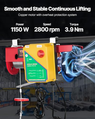 VEVOR 1320lbs Wireless Electric Hoist, 1150W 110V Electric Steel Wire Winch with Wireless Remote Control, 40ft Single Cable Lifting Height & Motor, for Garage Warehouse Factory