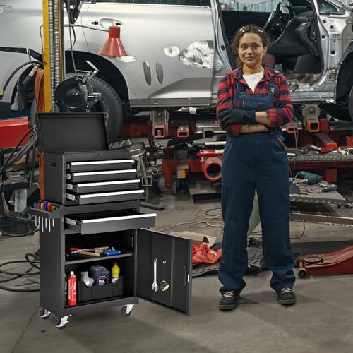AirWire Tool Chest,5-Drawer Rolling Tool Storage Cabinet with Enhanced Packaging, Detachable Top Tool Box, Metal Tool Cart for Garage Workshop,Black, ATC001BK