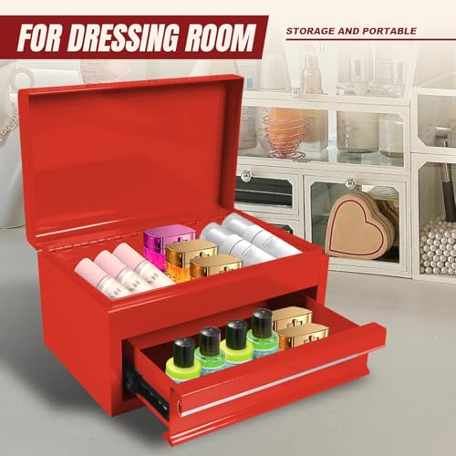 Torin APBT701RB 10" Mini Portable Steel Tool Box with drawer,Small Metal Tool Chest for Home,Garage or Workbench,Red