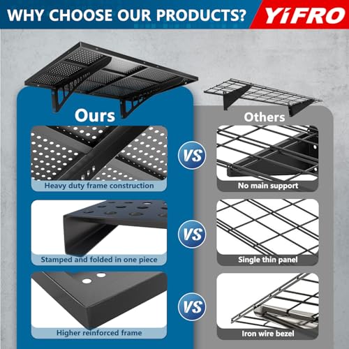 YIFRO 2-Pack 1.5x4ft Heavy Duty Garage Wall Shelving, 500 lbs Load Capacity, Garage Shelving Wall Mounted, Garage Storage Rack with Hooks, Black