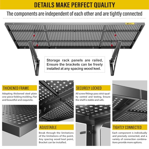 Brukid 2Pack 1.64x4ft Adjustable Metal Garage Wall Shelving Heavy Duty Garage Storage Shelf Wall Mounted Black