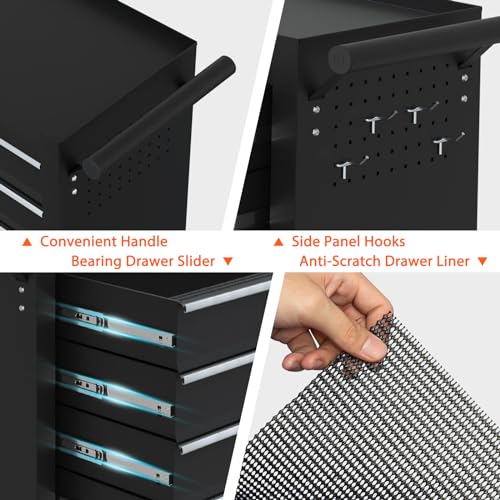 Granper 5-Drawer Rolling Tool Chest, Tool Box with 4 Wheels and Drawers, High Capacity Detachable Mobile Tool Storage Cabinet for Garage, Workshop, Mechanics and Repair Room (Black)