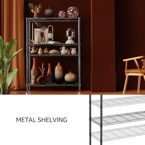 IZEUK 1400 LBS Garage Black Shelving Wide Storage Shelves 4 Tier Adjustable Heavy Duty Metal Wire Rack Standing Shelf Unit for Kitchen Office College Dorm Garage Warehouse 15.8" x 45.8"x 59.4"