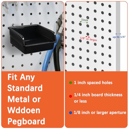 20 Pack Pegboard Bins With Metal Hooks, Black Pegboard Storage Bins, Pegboard Containers For Peg Board Organizing Accessories, Peg Board Organizer Bins For Garage, Workshop, Craft Room, Tool Shed
