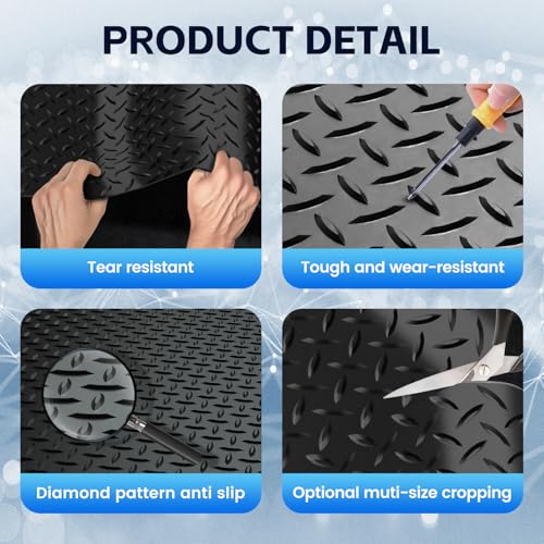 StellarStar 10x20 FT Garage Floor Mat, 2.8mm Thickened PVC Flooring Roll for Under Car, 200 SQFT Diamond Plate Black Garage Mats for Garage, Warehouse, Basement, Factory, Trailer (Include Tapes)