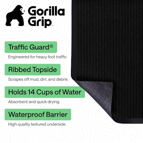 GORILLA GRIP Waterproof Traffic Guard Door Mat, 72x48 Heavy Duty Entryway Floor Mats, Strong Backing Commercial Utility Rugs, Office Hallway, Garage, Home, Low Profile Carpet Runner, Black