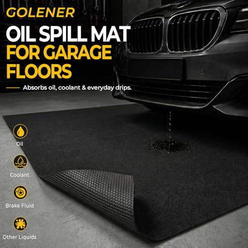Golener Oil Spill Mat - 36”x59” Garage Floor Mat for Under Car, Absorbent Oil Mat, Rubber Floor Mats, Waterproof, Contain Liquid, Protect Garage Surface from Spills, Reusable, Washable, Durable, Black