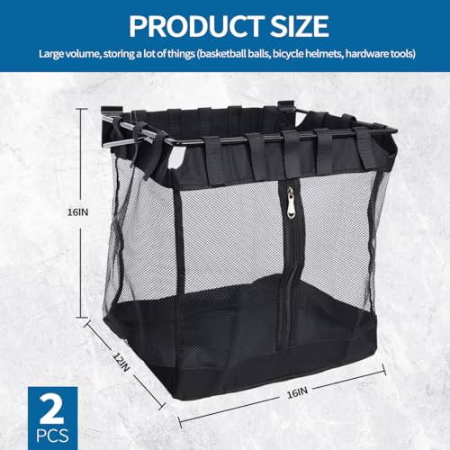 2Pcs Large Slatwall Baskets Mesh Slatwall Baskets with Zipper Mounted Storage Baskets Hanging Slatwall Accessories for Shops Rooms Storage Display Organizing(16 * 12 * 16inch)