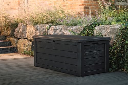 Keter Westwood 150 Gallon Resin Large Outdoor Storage Box for Patio Furniture, Outdoor Cushions, Garden Tools and Pool Floats, Dark Grey