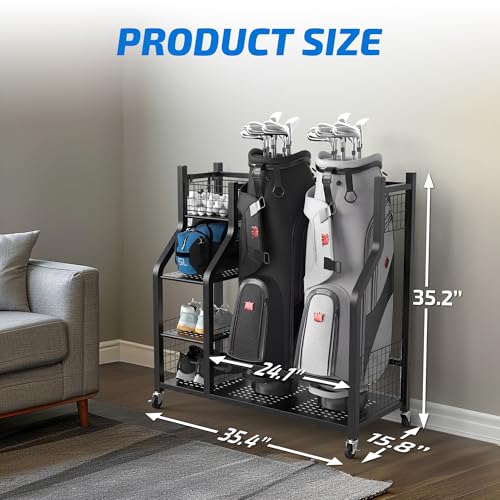 PLKOW Golf Bag Storage Garage Organizer, Extra Large Size Golf Bag Storage Stand and Golf Equipment Rack for Garage,Shed, Basement