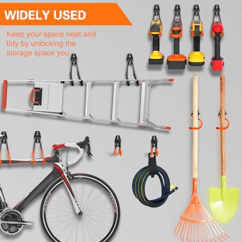 HUPBIPY 26 Pack Garage Hooks Heavy Duty Utility Steel with Anti-Slip Coating Wall Mount Storage Organizer for Hanging Power and Garden Tools, Ladders, Hose, Bikes, Ropes, Bulk Items, and More
