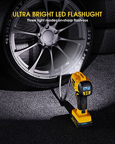 KeenPower Tire Inflator Portable Air Compressor - Super Fast - 21V Rechargeable Battery Powered Handheld 160PSI Tire Inflator, Dual Power Supply Modes, Portable Air Pump for Car Motorcycle E-Bike