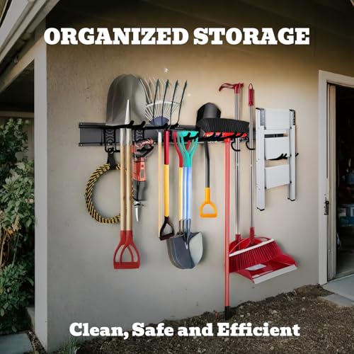 SEDY 64" Heavy Duty Garage Storage Tool Organizer Wall Mount - Tool Rack with Adjustable Hooks, Anti-Rust, 300lbs Capacity - Easy Installation (4 Racks, 10 Hooks, 3 Straps)