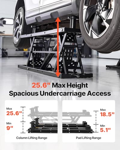 VEVOR Portable Car Lift, 5000 lbs Capacity, Heavy Duty Quick Lift with 25.6" Max Height, Pneumatic Pump, Wheels, 4 Rubber Pads & 4 Lifting Columns for Cars, Compact SUVs, Mini Trucks, Garage or Shop