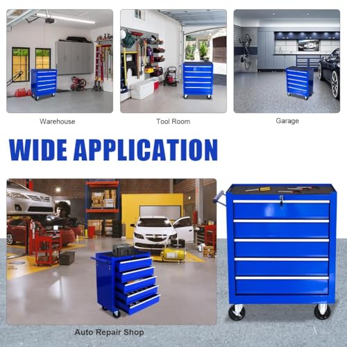 Torin 5 Drawer Tool Chest on Wheels, Rolling Garage Tool Storage Cabinet Workshop Organizer with Locking System for Garage, Warehouse, Workshop, Repair Shop