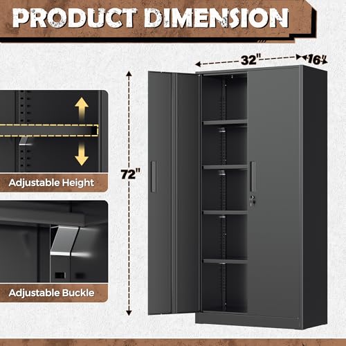INTERGREAT Metal Storage Cabinet, 72” H Storage Cabinet with 2 Doors and 4 Adjustable Shelves for Office, Home, Garage, Pantry (Assembly Required, Black)