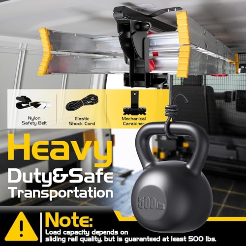 Van Interior Ladder Storage System Utilizes Overhead and Interior Sidewall Space,Alloy Steel Material, Includes System and Mounting Kit; Ladder Rack for Van, Trailers,or Truck Caps