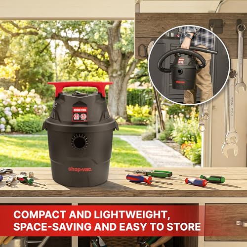 Shop-Vac 1.5 Gallon 2.0 Peak Wet/Dry Vacuum, Small Portable Shop Vacuum with Attachments, Mini for Garage, Car, Home and Pet