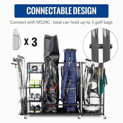 Mythinglogic Golf Storage Garage Organizer,Golf Bag Storage Stand and Other Golfing Equipment Rack,Extra Large Design for Golf Clubs Accessories,2 golf bag rack