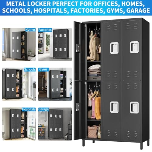 GarveeHome Metal Storage Locker with 6 Doors, Metal Locker for Employees with 18 Hooks for Garage School Office Gym Home, Assembly Required, Black