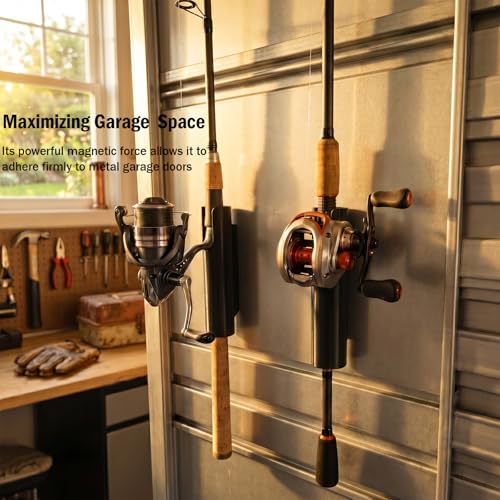 Magnetic Fishing Rod Holder for Car (2 Pcs),No-Drill Truck Bed Fishing Rod Holder,Magnetic Car Fishing Rod Holder for Truck, SUV, Garage Door & Golf Cart, Wall-Mounted Fishing Rod Storage Rack
