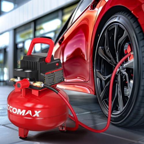 ECOMAX Air Compressor 3 Gallon 110 PSI Pancake Portable Oil-free Tank with 11 PCS Accessories Kit