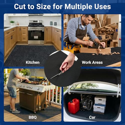 FLEXIMOUNTS 17' x 8' Garage Floor Mat Oil Spill Mat, Waterproof Garage Flooring for Cars & SUVs,Absorbent, Slip-Resistant, Quick Dry Carpet Fabric(Includes Double Sided Tape)