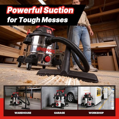 Shop-Vac 8 Gallon 4.5 Peak HP Wet/Dry Vacuum, Stainless Steel Tank, Portable with Drain Port, Blower Port, Hose and Accessories for Garage, Workshop, Jobsite, and Patio