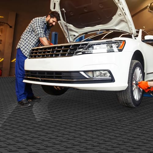 VEVOR Garage Floor Tiles 12 x 12 x 0.53 inch, Interlocking Design Ease of Installation Double-Sided Texture Non-Slip Sturdiness, for Garages, Basements, Repair Shops, Black, 50 Pack