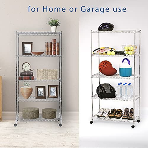 Seville Classics 5-Tier Steel Wire Shelving, 30" W x 14" D, Chrome
