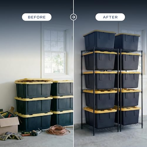 MonsterRAX 5-Tier Heavy Duty Garage Slide Bin Storage Rack for 27-Gallon Totes. Industrial metal organization, 250lb capacity, NSF Certified. (2-Pack) (Bins not included) (Black)