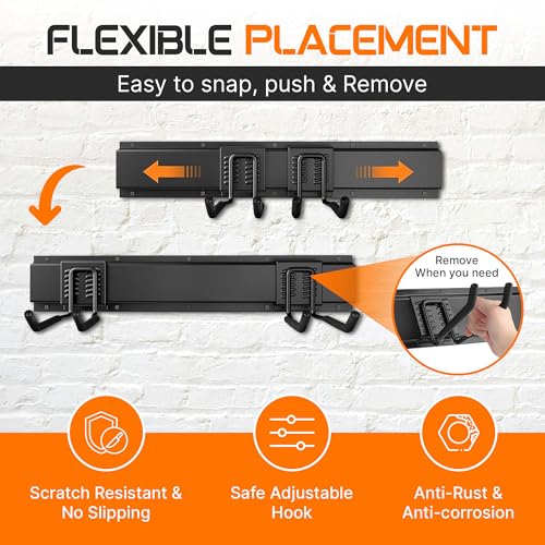 Evalote "48 Garage Tool Organizer Wall Mount - Heavy Duty 520lbs Metal Storage Rack, Easy Install Adjustable Hooks for Garden Tools Brooms