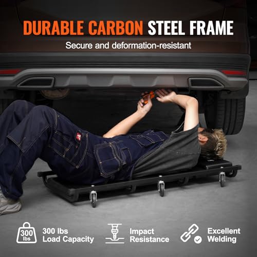 VEVOR Mechanic Garage Creeper, 40-Inch, 300 lbs Capacity Automotive Rolling Creeper with 6 Casters Adjustable Cushioned Headrest, Heavy Duty Steel Frame Low Profile for Garages, Repair Shops, and DIY